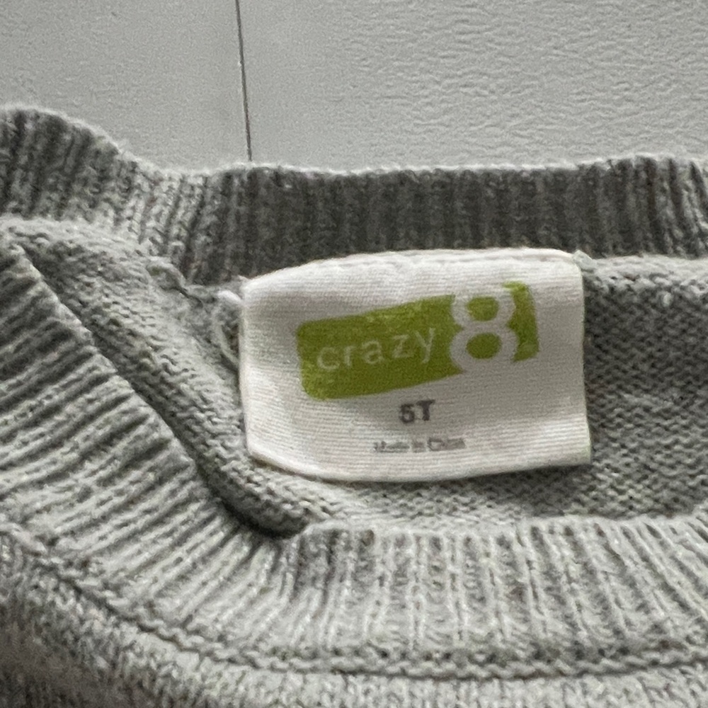 Crazy 8 Gray Sweater with Red Monster and Striped Sleeves - Picture 2 of 3